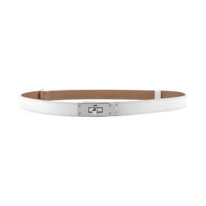 Women's Skinny Leather Belt With Adjustable Silver Turn-lock Buckle - Ideal🐟